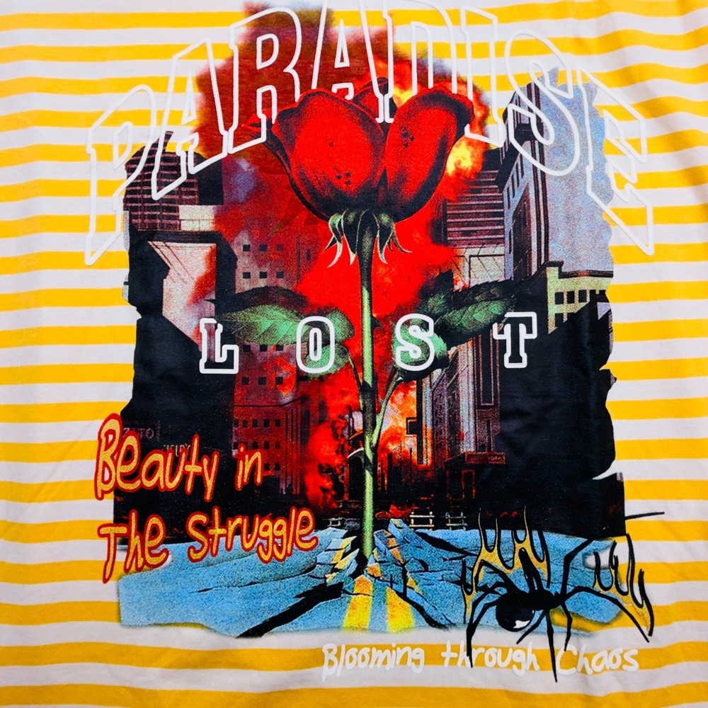 Paradise Lost Tee Shirt "Beauty In The Struggle" Mens Sz Med Yellow & White New